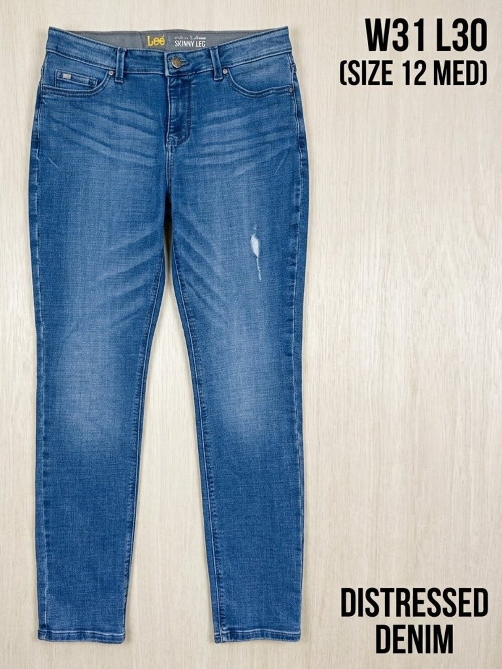 Lee Skinny Leg Mid-Rise Distressed Jeans Women’s Size 12 Medium (W31 L30)